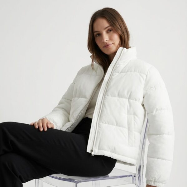 Forever 21 white winter puffer jacket with high collar – VIP Time Jordan