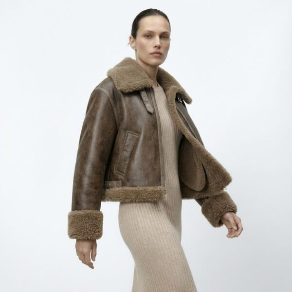 Hestovrviio women’s shearling aviator jacket faux leather – winter fashion in Amman Jordan