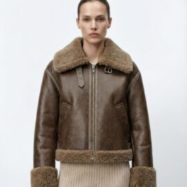 Hestovrviio women’s shearling aviator jacket faux leather – winter fashion in Amman Jordan