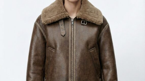 Hestovrviio women’s shearling aviator jacket faux leather – winter fashion in Amman Jordan