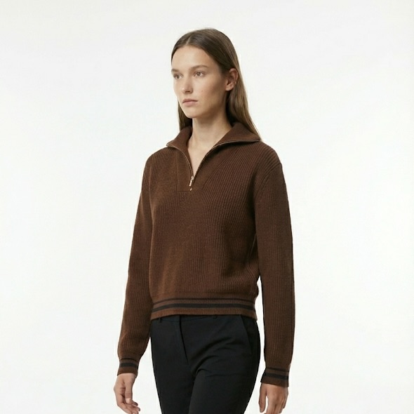 MANGO brown half zip ribbed sweater women winter Amman Jordan