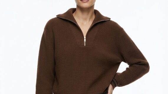 MANGO cozy ribbed sweater half zip fast delivery Jordan