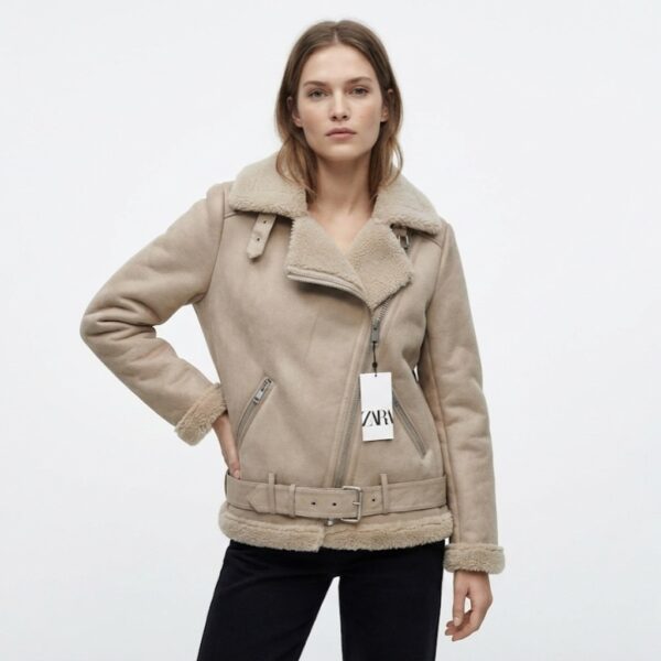 ZARA beige shearling jacket women winter Amman Jordan