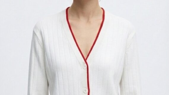 MNG ribbed cardigan cream red trim women Amman Jordan