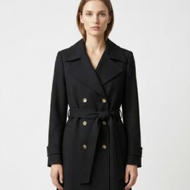Women black trench coat Bagatelle gold buttons VIP Time Jordan