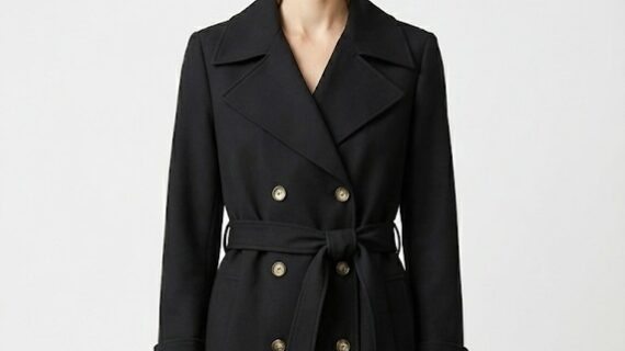 Women black trench coat Bagatelle gold buttons VIP Time Jordan