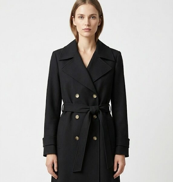 Women black trench coat Bagatelle gold buttons VIP Time Jordan