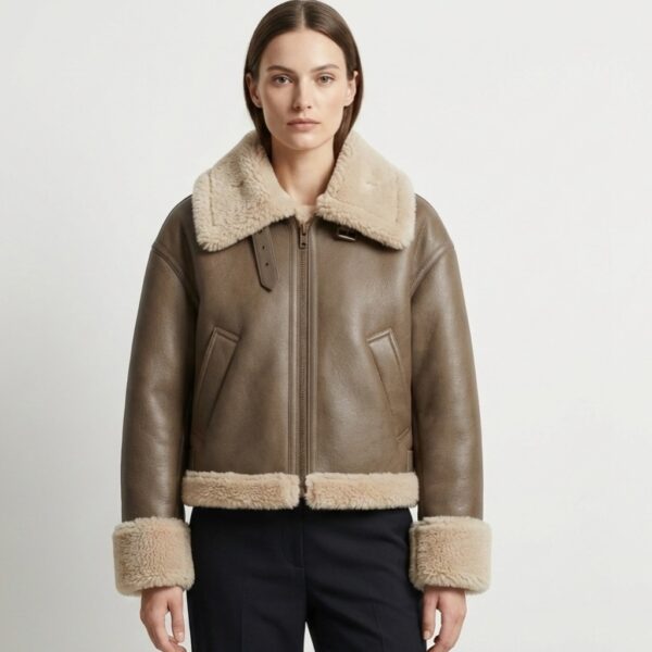 Hestovrviio Shearling Aviator Jacket for Women – Faux Leather Winter Jacket in Amman Jordan