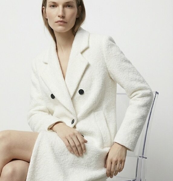 ZARA white double-breasted wool coat for women – winter fashion in Amman Jordan