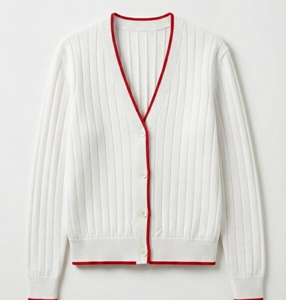 Cream knit cardigan MNG red trim VIP Time Jordan
