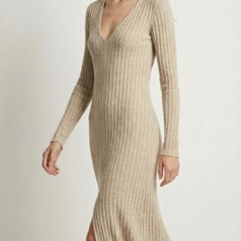 ZARA women winter ribbed knit dress with front slit Jordan