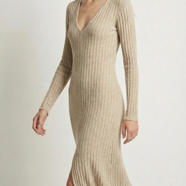 ZARA women winter ribbed knit dress with front slit Jordan