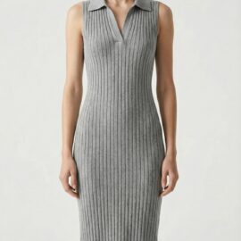 ZARA sleeveless ribbed knit dress light grey women fashion Amman Jordan