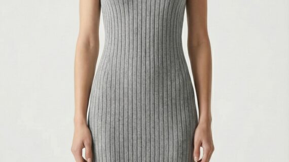 ZARA sleeveless ribbed knit dress light grey women fashion Amman Jordan