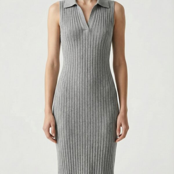 ZARA sleeveless ribbed knit dress light grey women fashion Amman Jordan