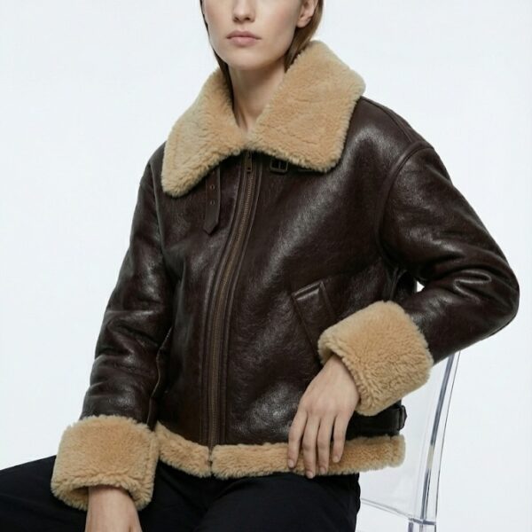 Hestovrviio shearling aviator jacket for women in Amman Jordan faux leather winter jacket